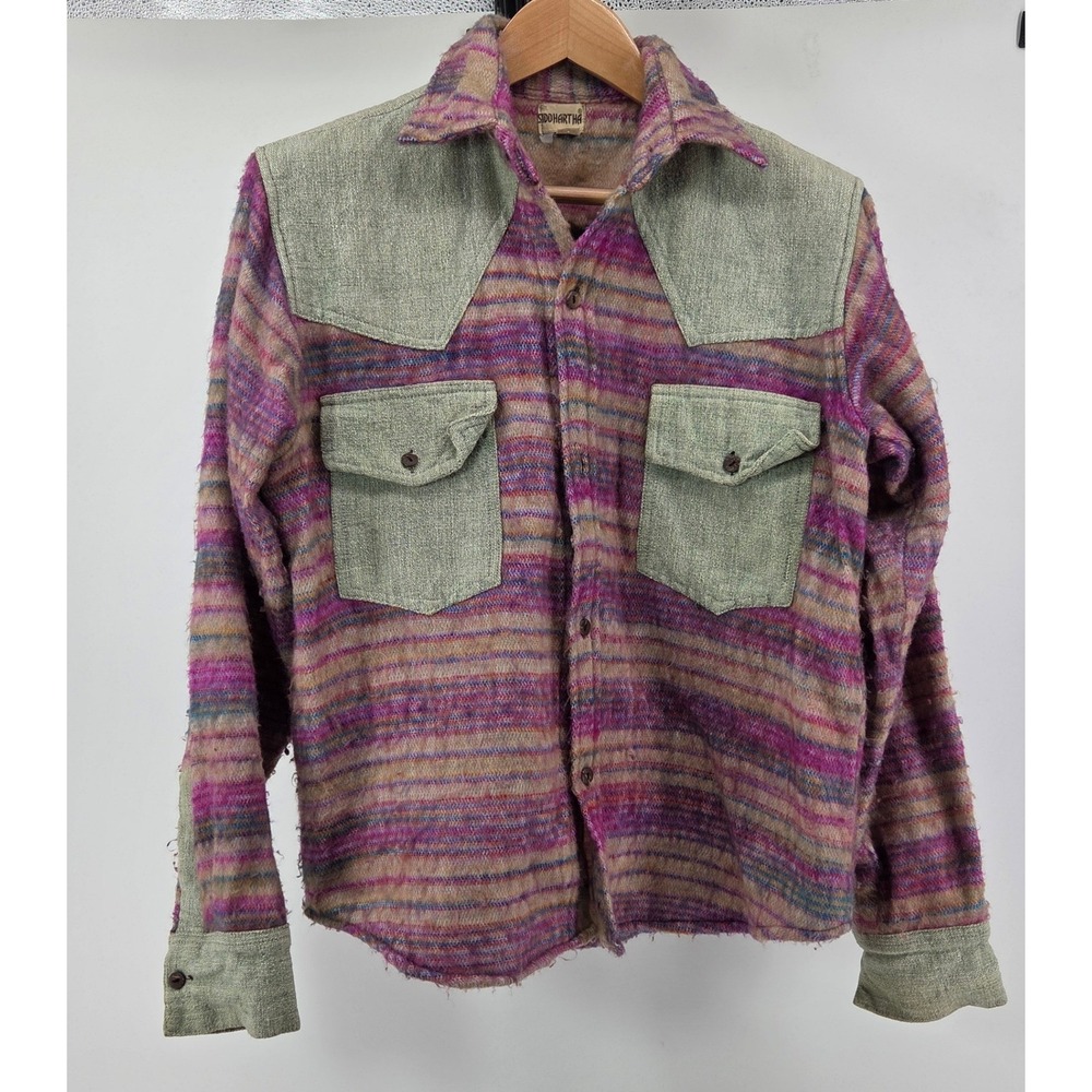 Siddhartha‎ Boho Shacket Knit Funky Striped Artsy Button Front M/L Festival
